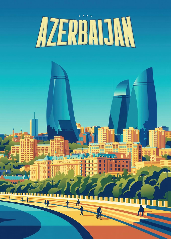 Baku Azerbaijan Travel Poster