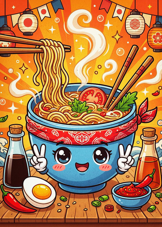 Ramen Bowl Kawaii Anime Food Poster