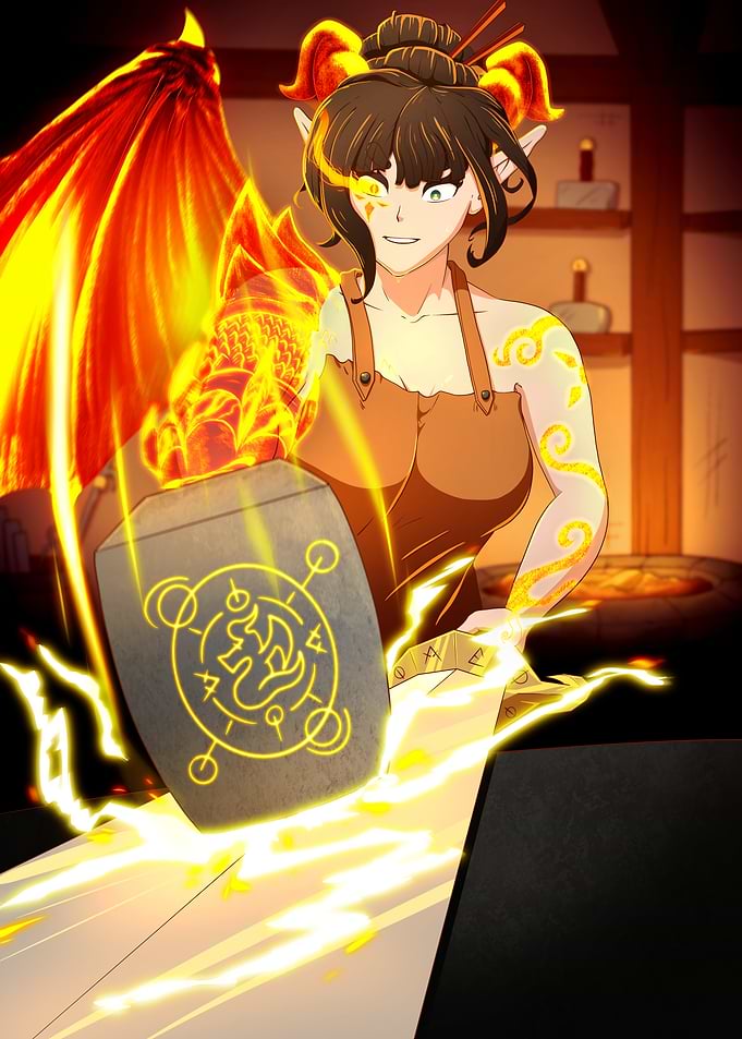 Demon Dani The Blacksmith Forging With A Magical Hammer