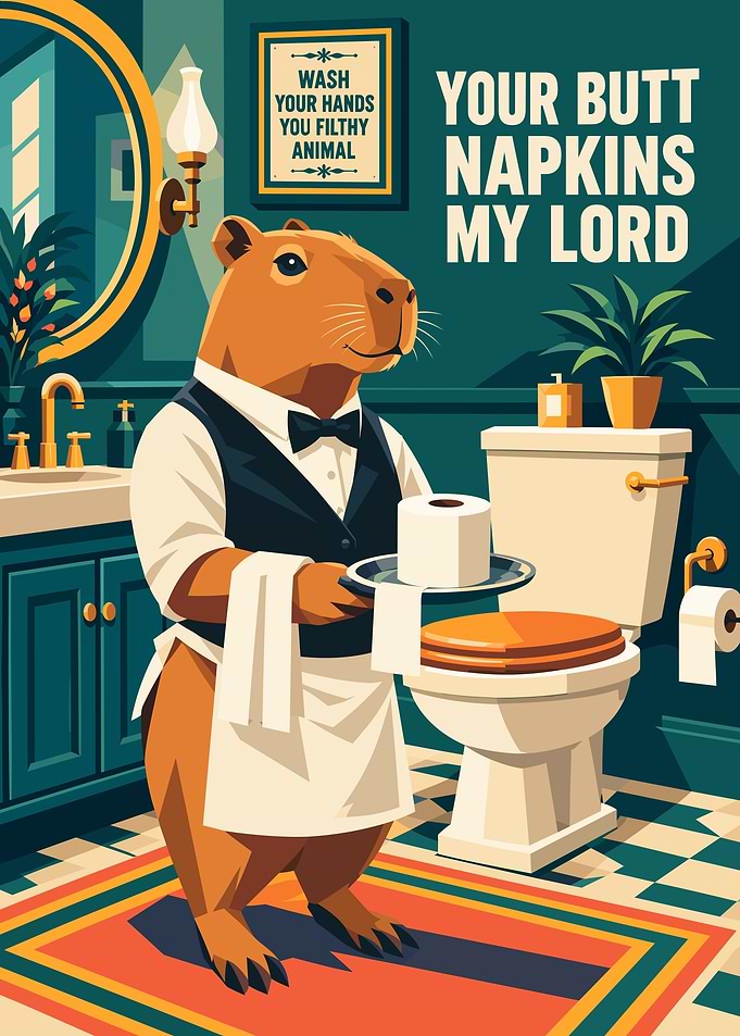 Capybara Butler Bathroom Poster