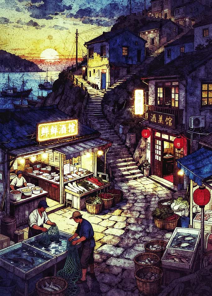 Coastal Village Market at Sunset