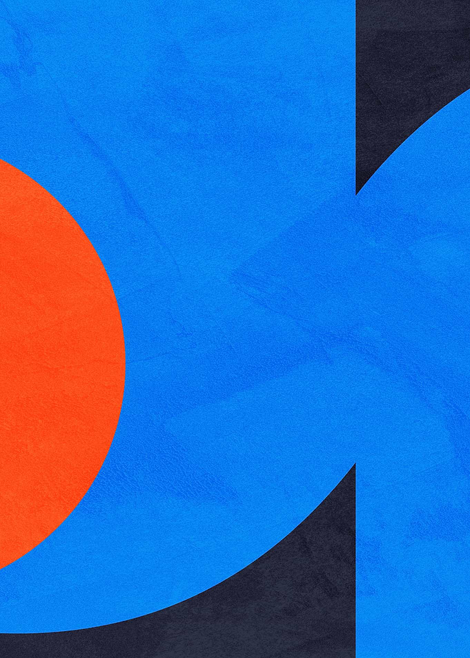 Abstract Geometric Blue and Orange Composition