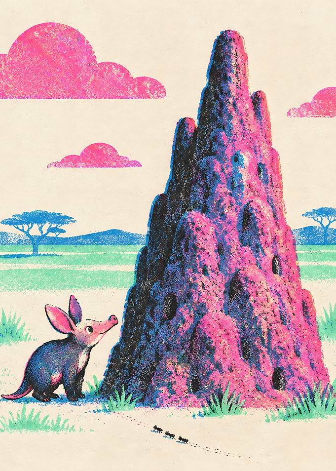 Aardvark and Termite Mound Illustration