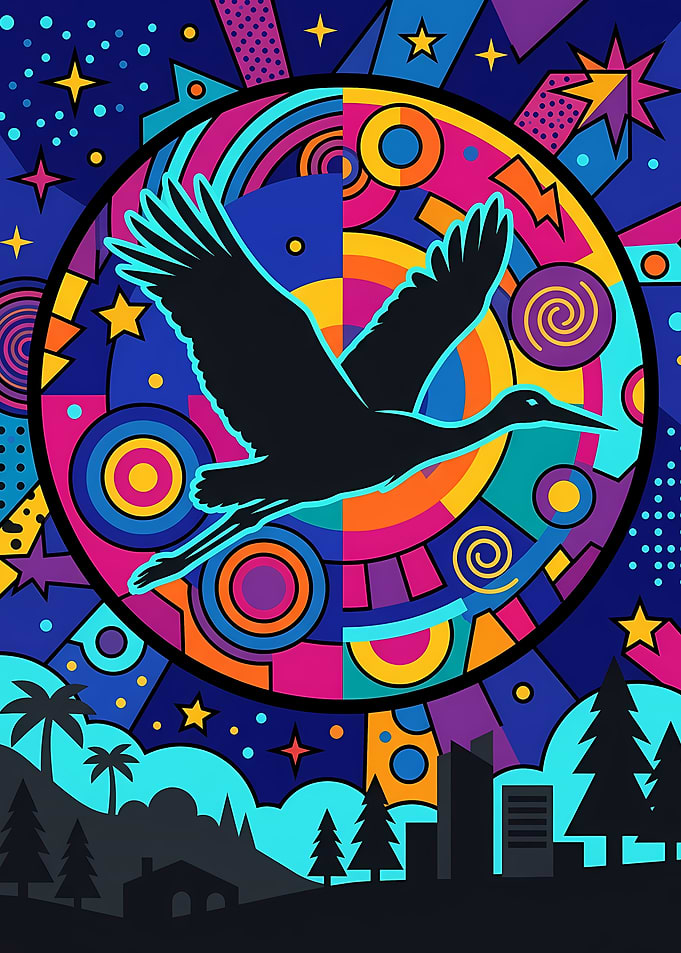 Vibrant Pop Art Stork Silhouette