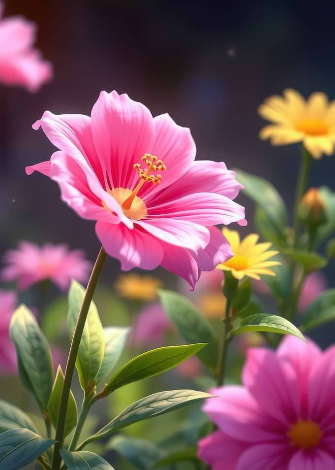 Vibrant Pink and Yellow Garden Flowers