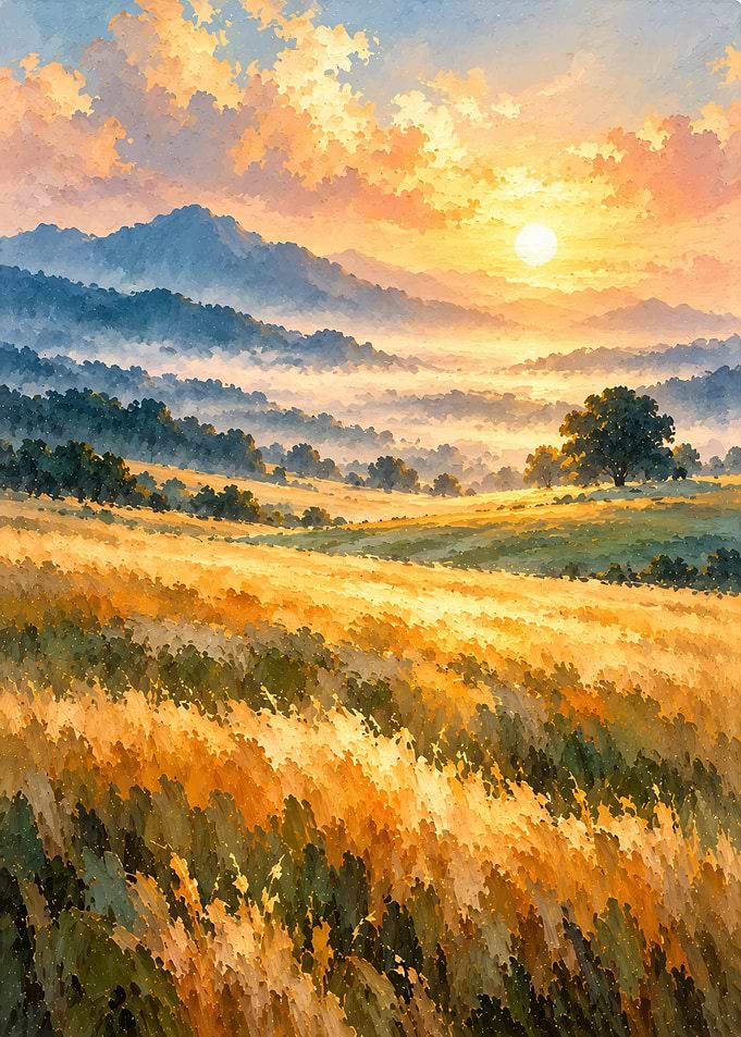 Golden Sunrise Over Rolling Hills