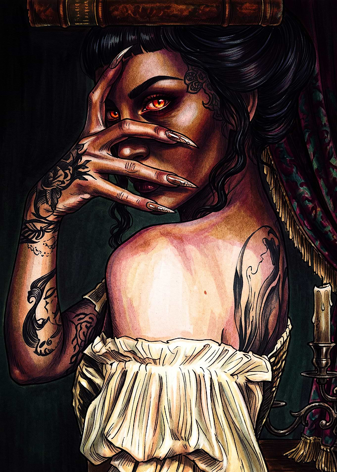 Gothic Vampire Woman with Tattoos