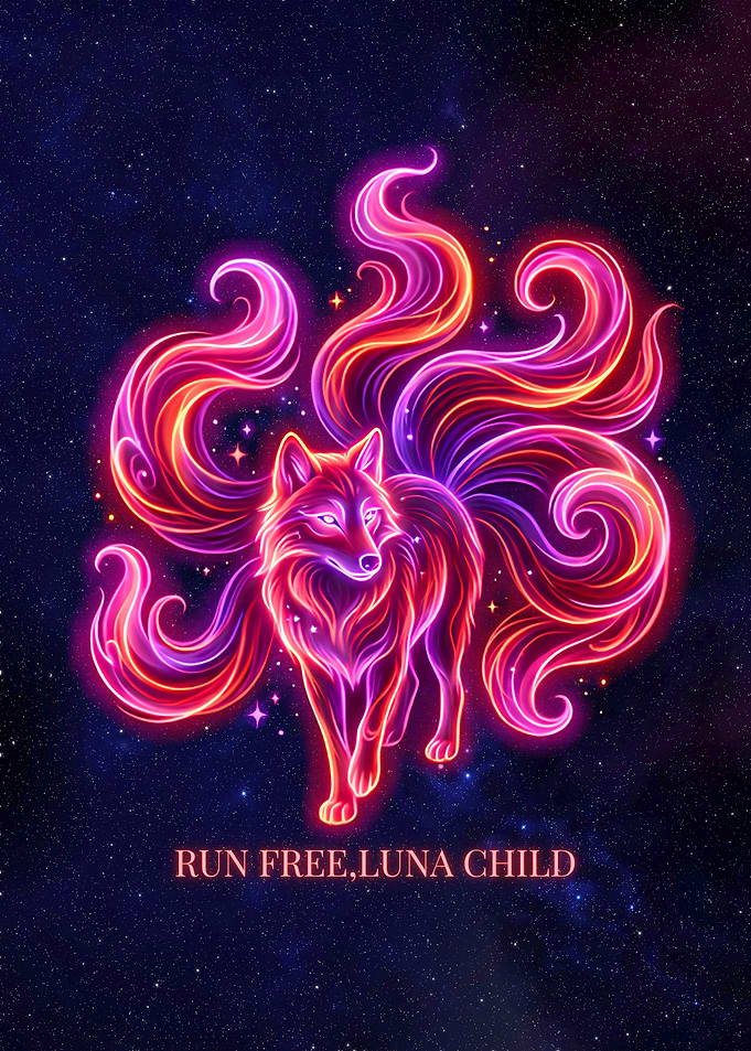 Neon Nine-Tailed Fox in Space