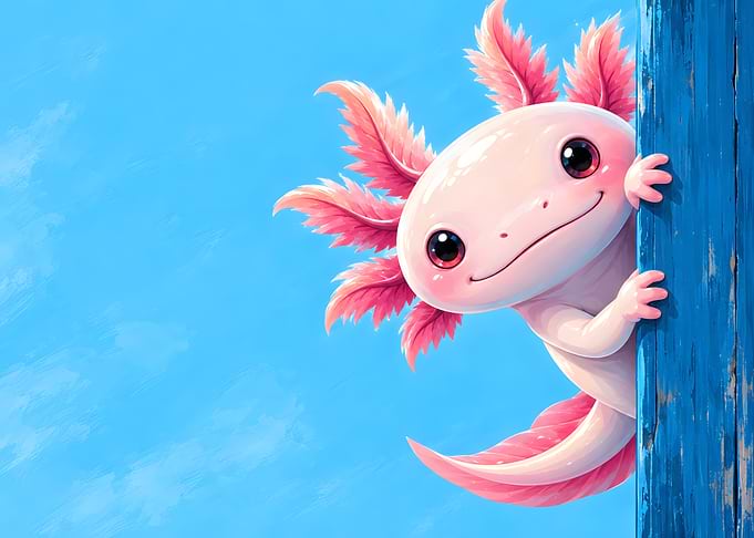 Cute Axolotl Peeking Around Blue Post