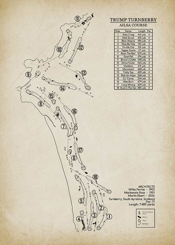 Trump Turnberry Ailsa Course Vintage Map