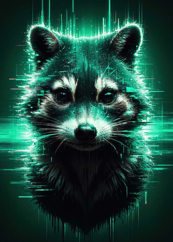 Digital Glitch Raccoon Portrait