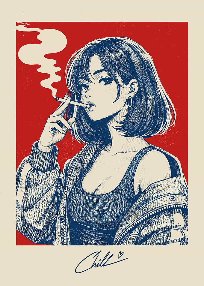 Anime Girl Smoking Retro Poster