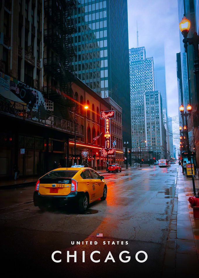 Rainy Chicago Street Scene