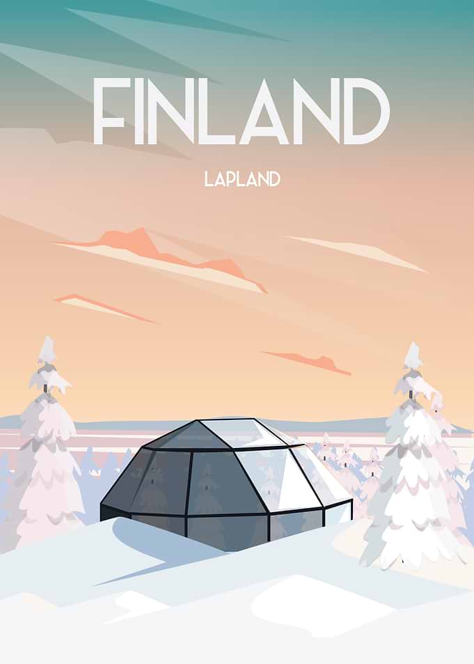 Finland Lapland Glass Igloo Travel Poster