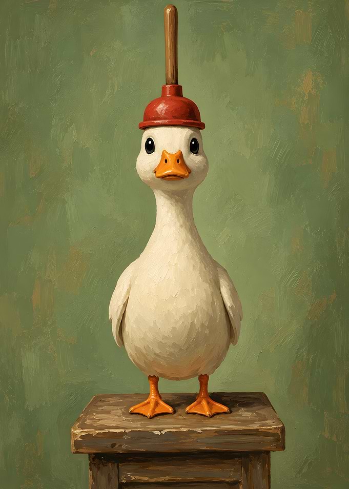 Duck Wearing a Plunger Hat