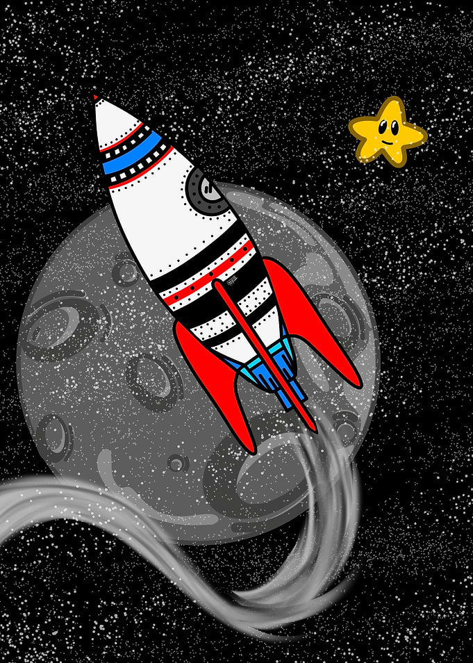 Cartoon Rocket Ship in Space