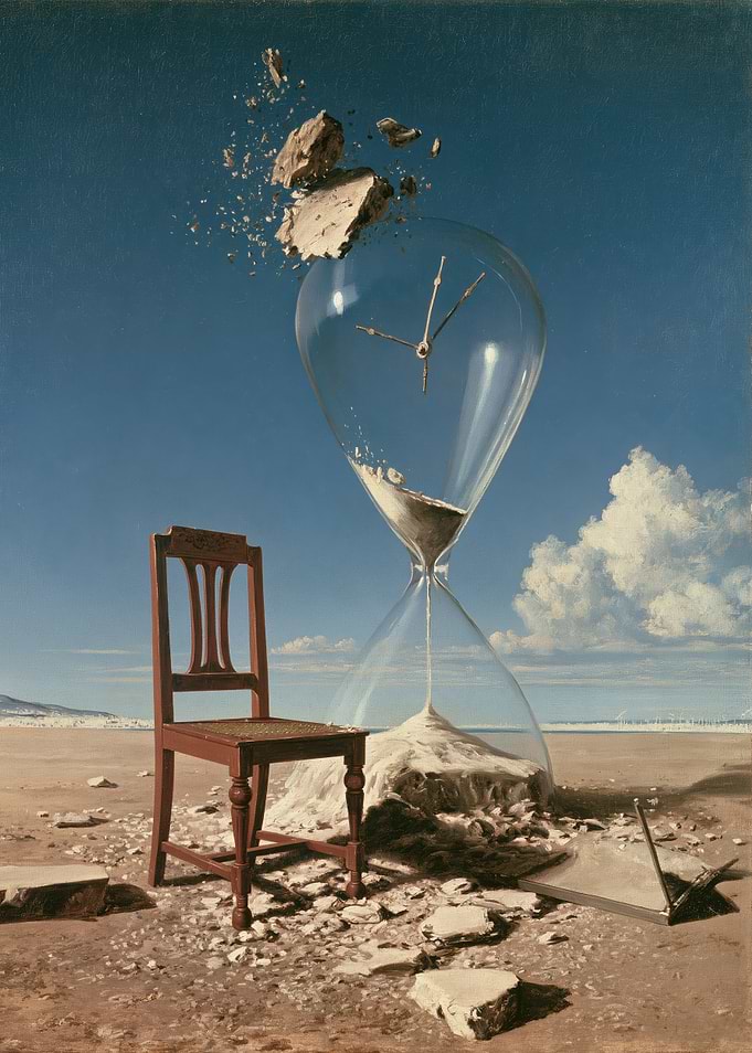 Surreal Hourglass and Chair Painting