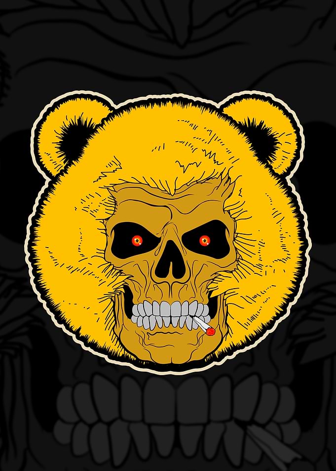 Edgy Yellow Bear Skull Graphic