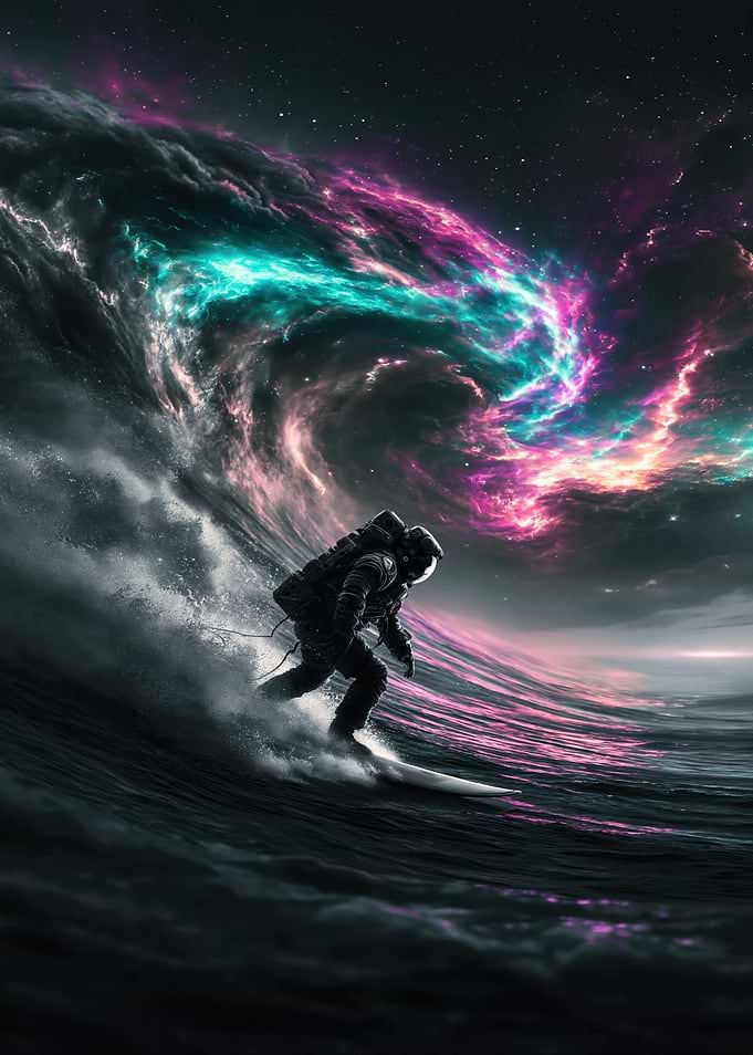 Astronaut Surfing Cosmic Waves