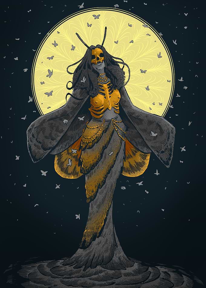Moth Goddess with Skull Mask