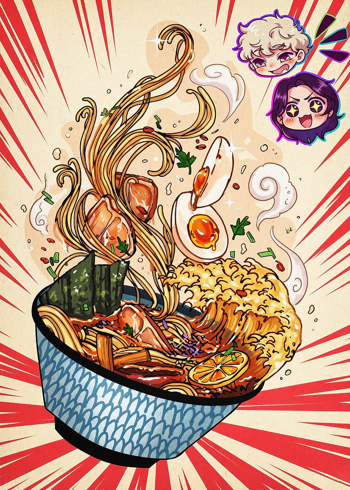 Ramen Noodle Bowl Anime Art Poster