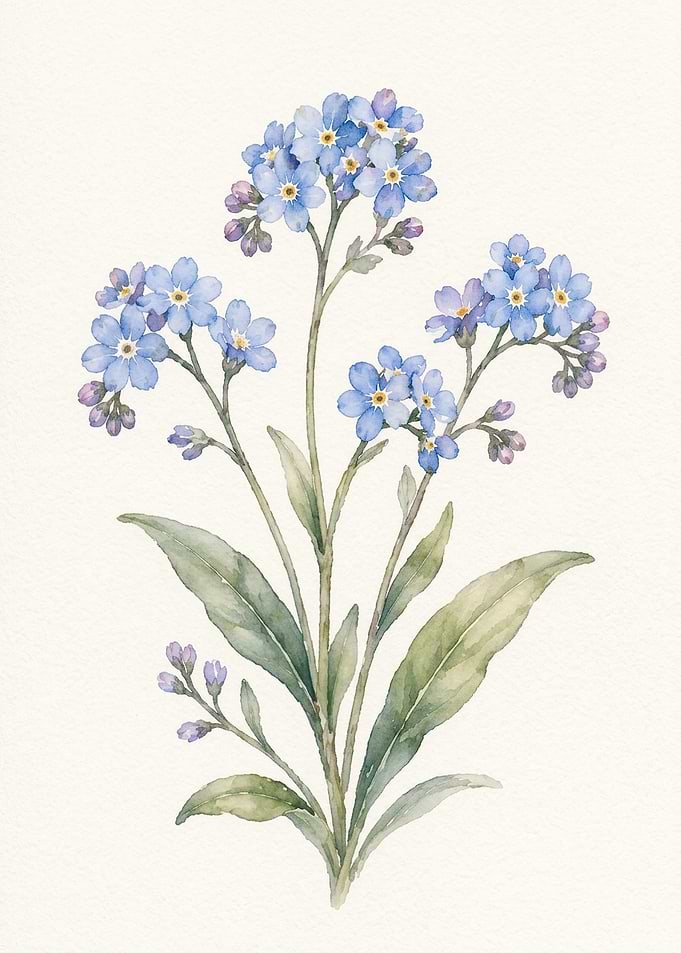 Watercolor Forget-Me-Not Flower Illustration
