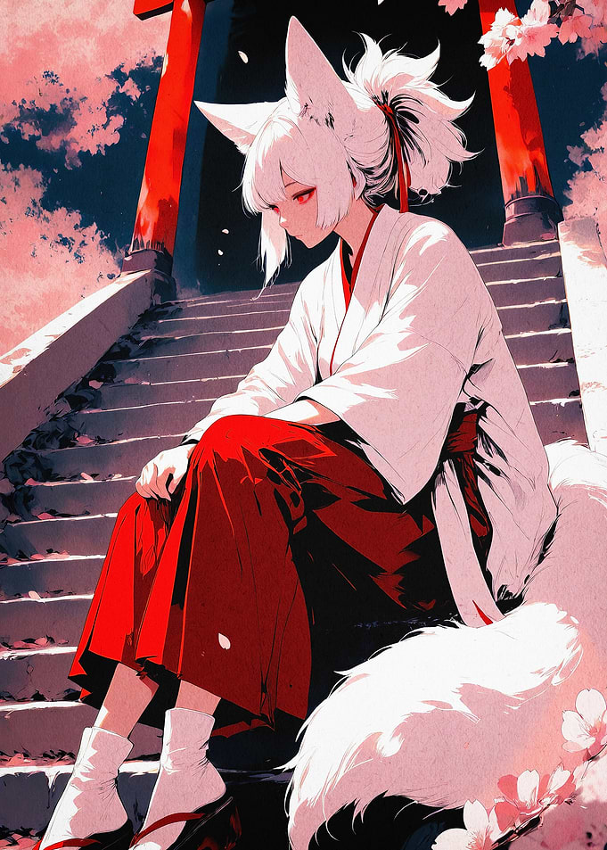 Kitsune Shrine Maiden Anime Art