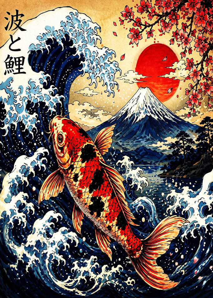 Koi Fish and Great Wave Art