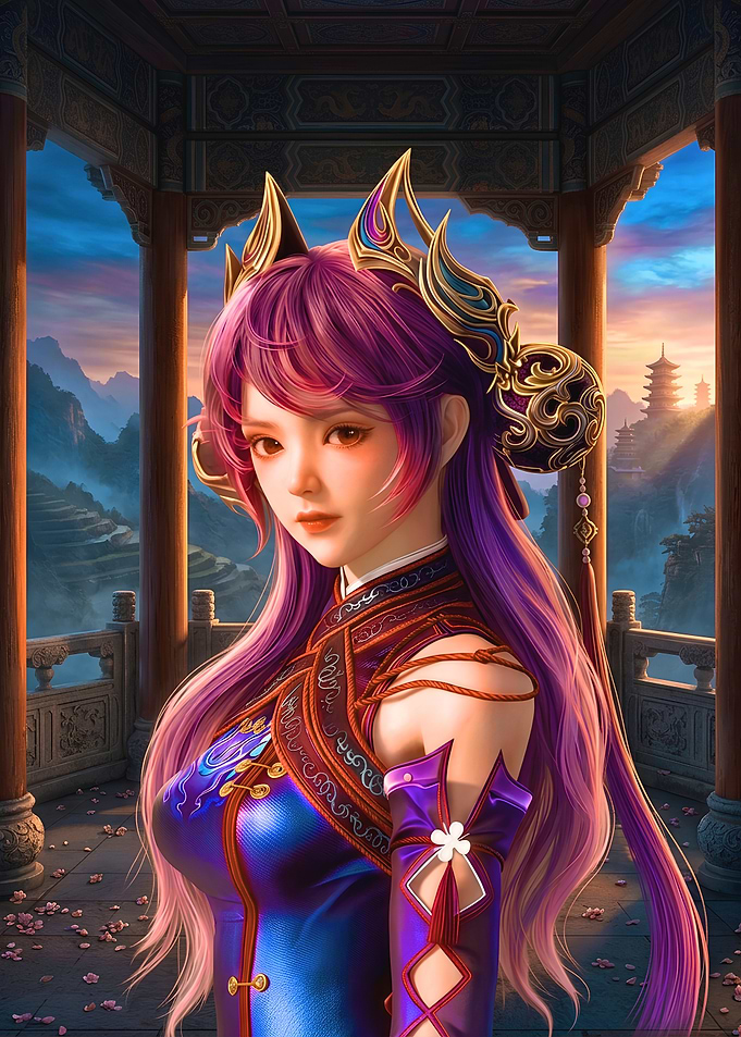 Anime Girl in Traditional Pavilion