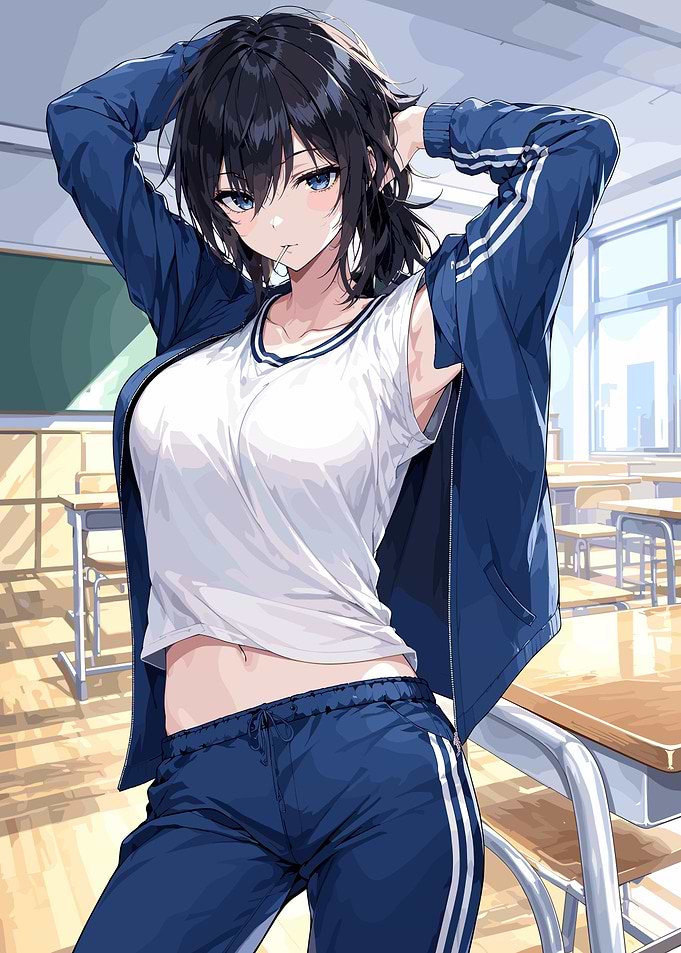 Anime Girl in Blue Tracksuit