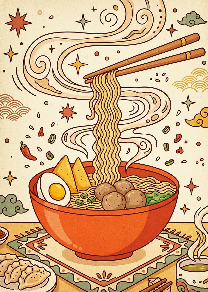 Ramen Noodle Bowl Retro Poster