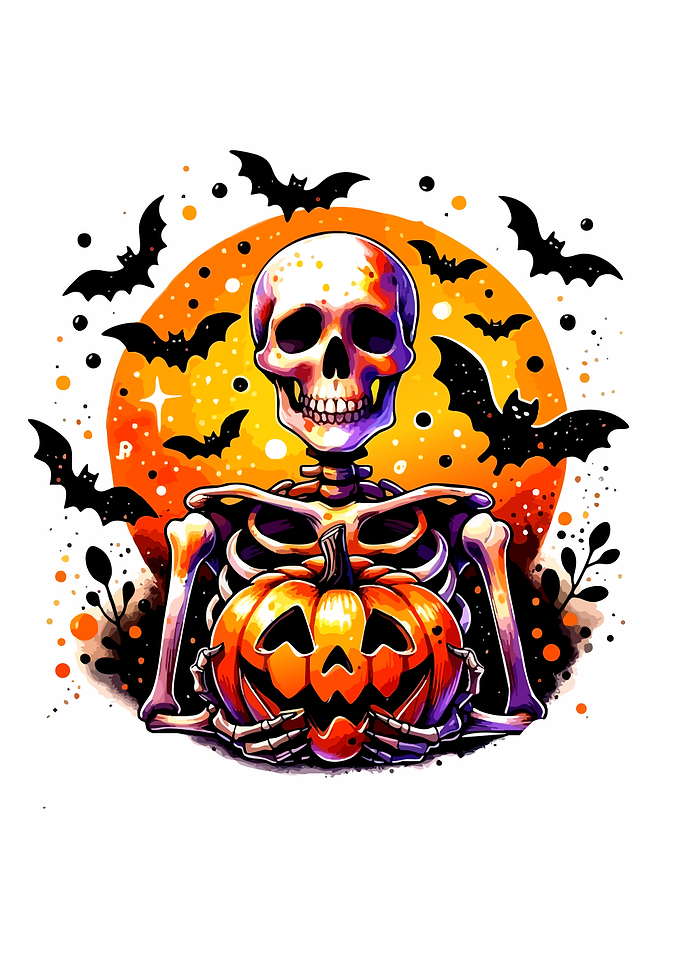 Skeleton Holding Jack-o'-lantern Halloween Illustration