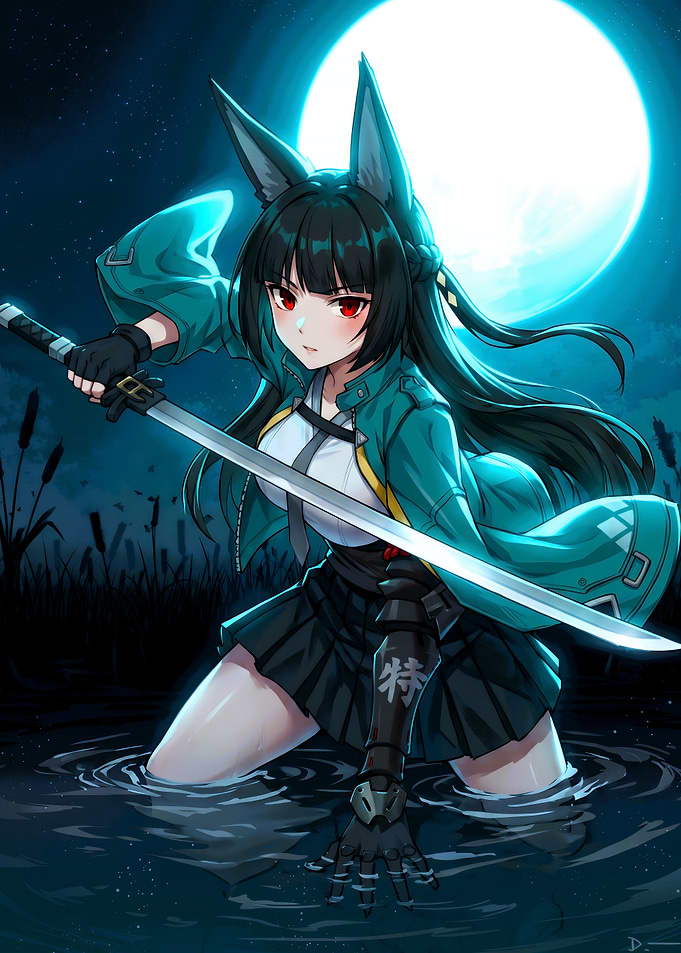 Anime Wolf Girl Warrior with Katana