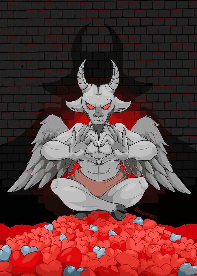 Baphomet Sitting on a Heart Pile