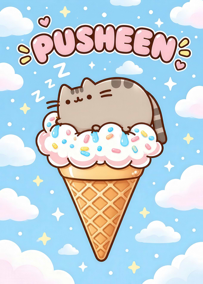 Pusheen Sleeping on Ice Cream Cone