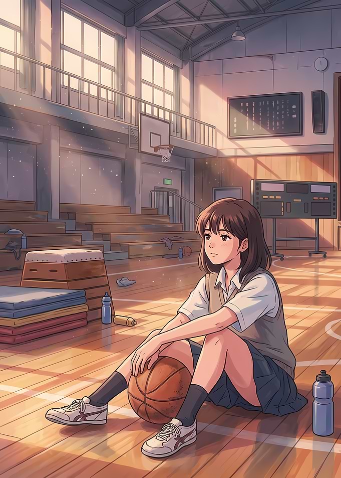 Anime Girl Resting in School Gym