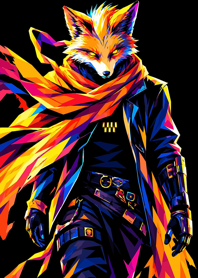 Vibrant Pop Art Fox Warrior