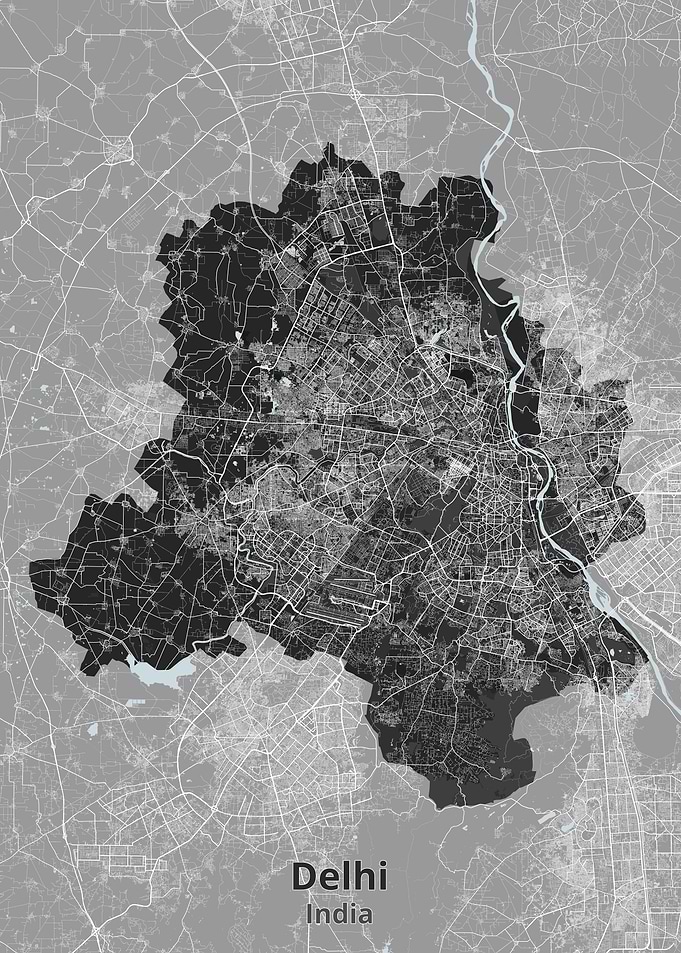 Delhi India City Map Poster