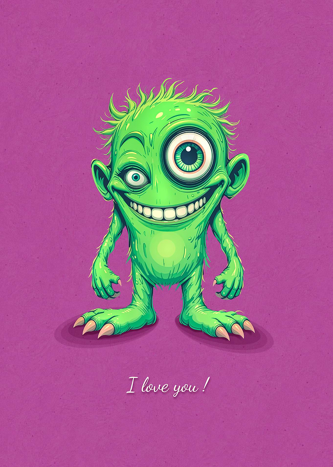 Cute Green Monster Love Card