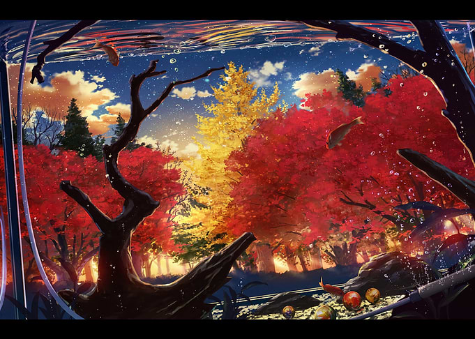 Autumn Forest View Through Aquarium
