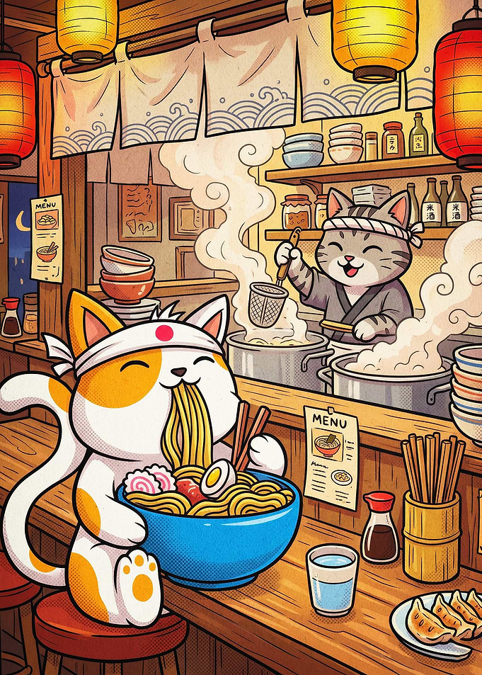 Cat Ramen Shop Cute Japanese Art