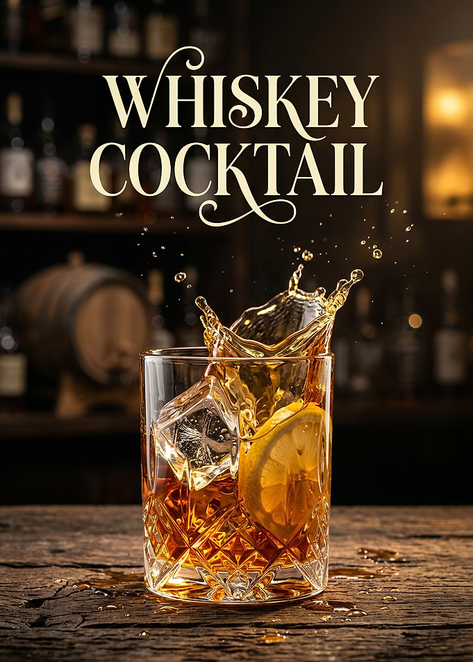 Whiskey Cocktail Splash Poster