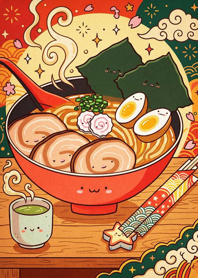 Cute Ramen Bowl Japanese Retro Art