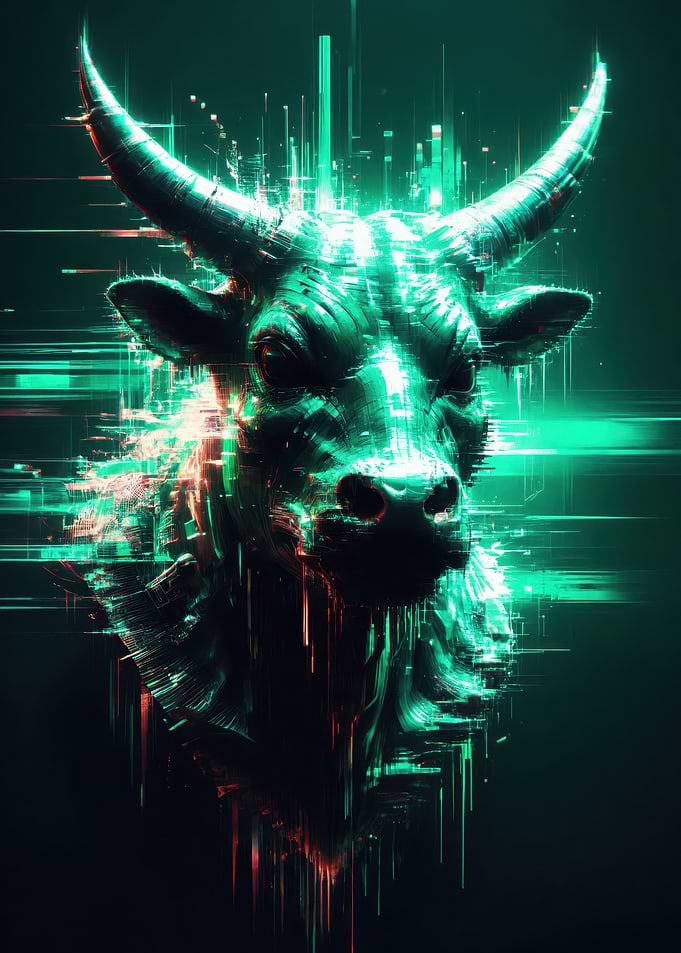 Digital Glitch Bull Head Portrait