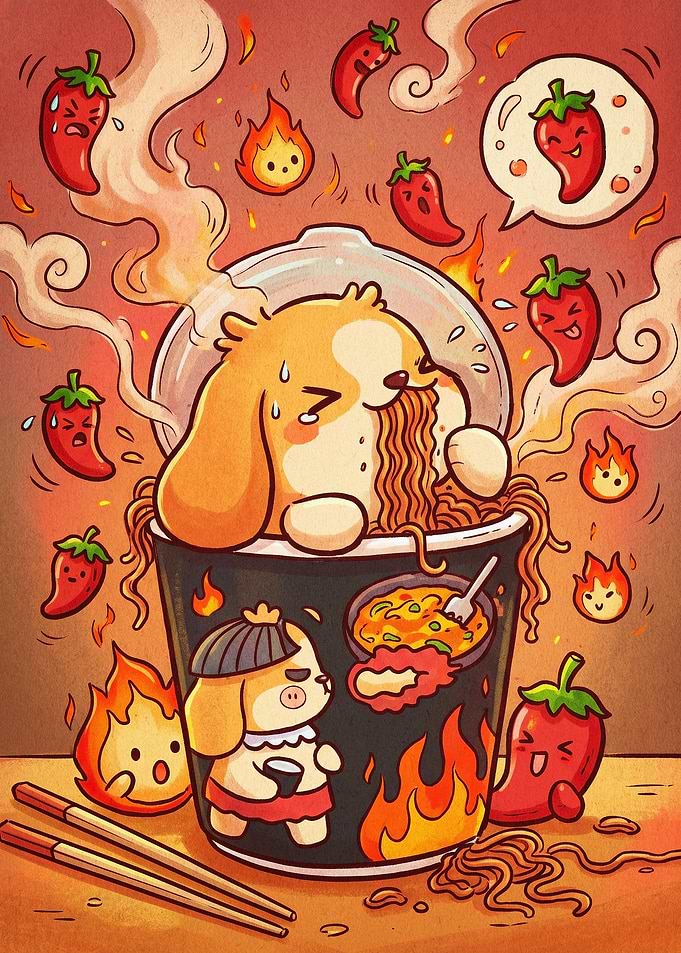 Spicy Ramen Dog Cute Cartoon Art