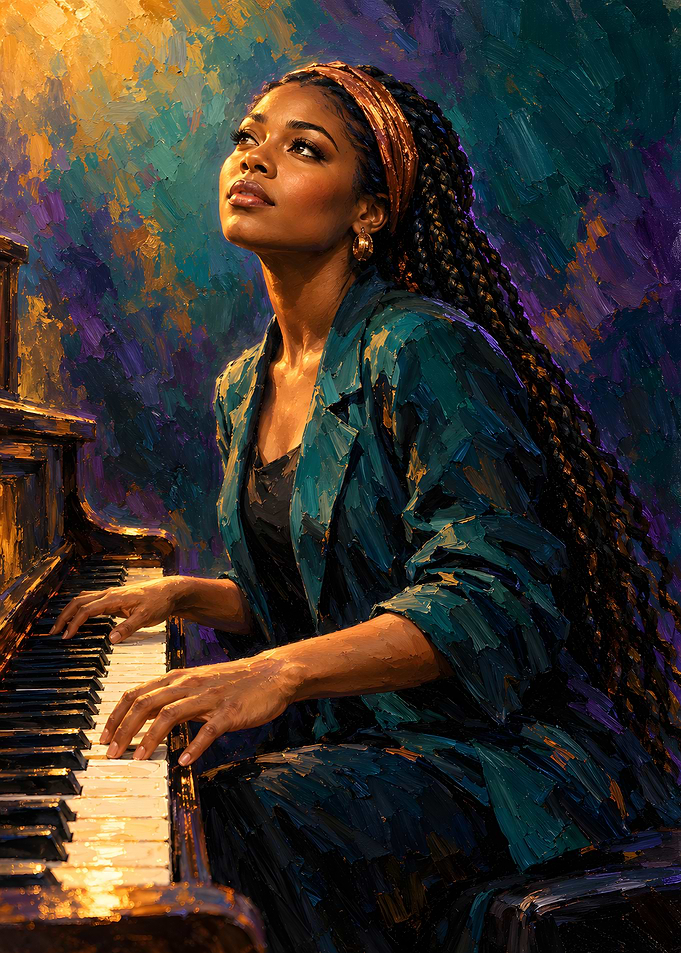 Woman Playing Piano Oil Painting