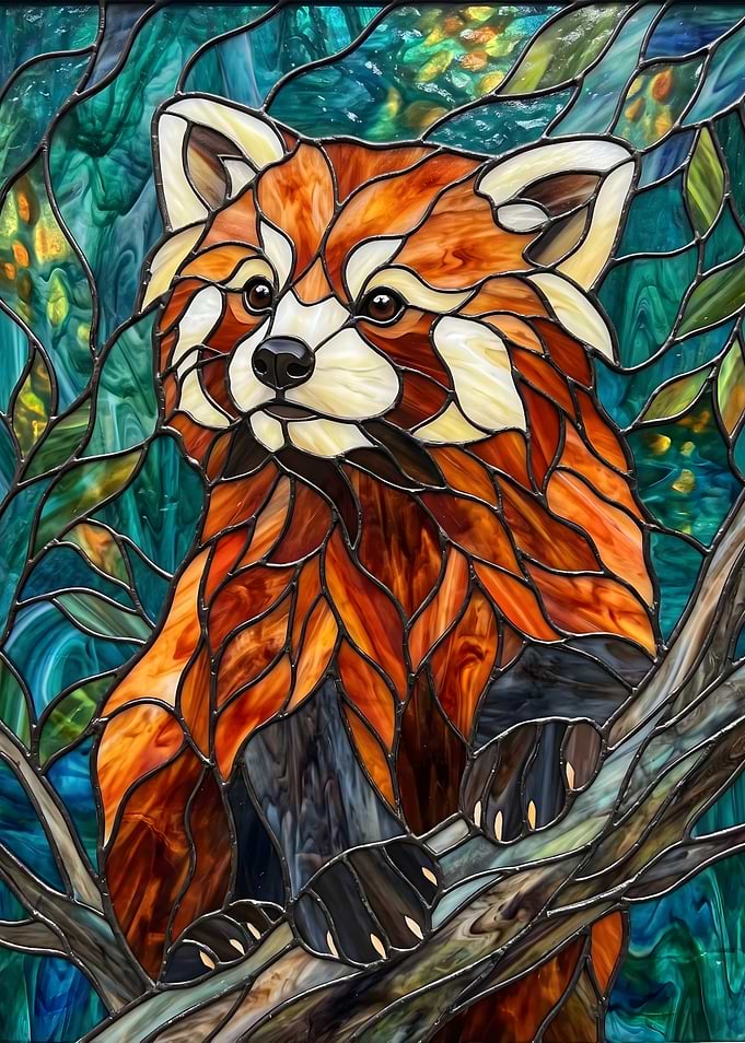 Stained Glass Red Panda Art