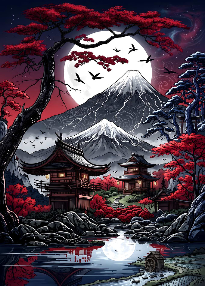 Japanese Under Red Moon