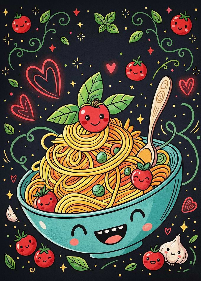 Cute Spaghetti Bowl Kawaii Art