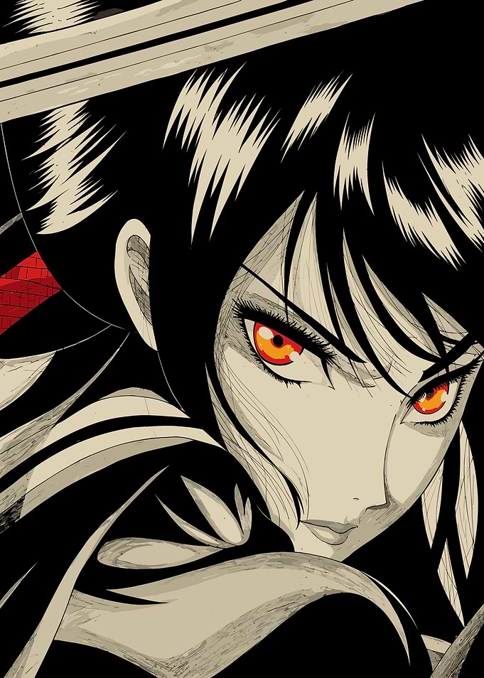 Intense Anime Girl with Glowing Eyes